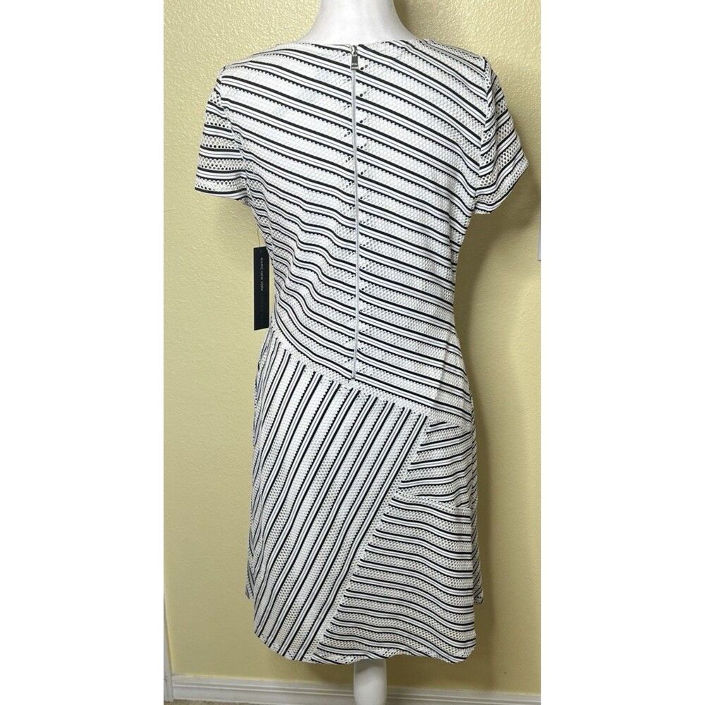 Marc New York White & Black Mesh Stripe Short Sleeve Lined Shift Dress Sz 8 NWT - Picture 4 of 10